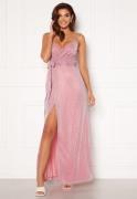 Goddiva Glitter Wrap Front Maxi Dress Pink S (UK10)