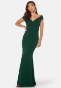 Goddiva Bardot Pleat Maxi Dress Green S (UK10)