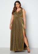 Goddiva Curve Glitter Wrap Front Maxi Curve Dress With Split Gold 44 (...