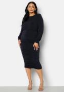 John Zack Curve Long Sleeve Rouched Midi Dress Navy 50 (UK22)