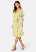 Goddiva Ditsy Flutter Sleeve Midi Dress Soft Lemon M (UK12)