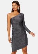 Goddiva One Shoulder Glitter Mini Dress Black/Silver S (UK10)