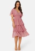 Goddiva Flutter Tiered Midi Dress Warm Pink XXS (UK6)