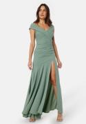 Goddiva Bardot Pleat Maxi Split Dress Dark Sage M (UK12)