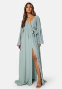 Goddiva Long Sleeve Chiffon Dress Sage Green S (UK10)