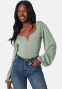 BUBBLEROOM Square V-neck Long Sleeve Puff Top Green S