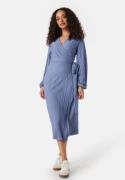 BUBBLEROOM Pleated Wrap Midi Dress Dusty blue S