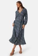 BUBBLEROOM Viscose V-neck Maxi Dress Dark blue/Patterned 42