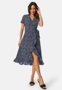 BUBBLEROOM Flounce Midi Wrap Dress Dark blue/Patterned 4XL