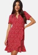 BUBBLEROOM Flounce Short Wrap Dress Red/Patterned XL