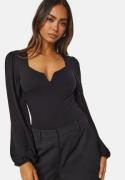 BUBBLEROOM Square V-neck Long Sleeve Puff Top Black L