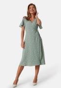 VILA Lovie S/S Wrap Midi Dress Green/Patterned 42
