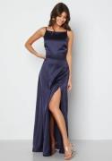 Bubbleroom Occasion Drapy-Back Slit Satin Gown Navy 38