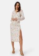 Bubbleroom Occasion Drawstring L/S Midi Dress White/Floral 40