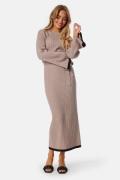 BUBBLEROOM Round Neck Rib Knitted Maxi Dress  Beige XS