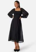 BUBBLEROOM Square Neck L/S Midi Georgette Dress Black 34