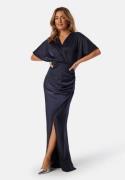 Bubbleroom Occasion Wrap Satin Gown Navy 46