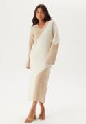 BUBBLEROOM V-neck Knitted Midi Dress White/Beige L