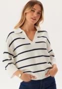 Pieces Pcmikela 3/4 V-NECK POLO KNIT  Cloud Dancer Stripes:maritime  S