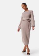 BUBBLEROOM Round Neck Rib Knitted Midi Dress  Beige 3XL