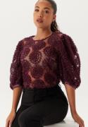 BUBBLEROOM 3D Flower Puff Sleeve Blouse Wine-red XL