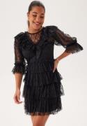 Bubbleroom Occasion Lace Frill Puff Sleeve Dress Black XL