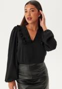 BUBBLEROOM Frill Detail Puff Sleeve Blouse Black XL