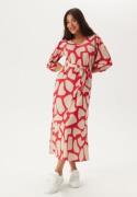 Happy Holly Structured Puff Sleeve Midi Dress Red/Cream 52/54