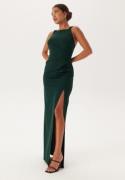 Bubbleroom Occasion Square Neck Slit Maxi Dress Dark green XXS