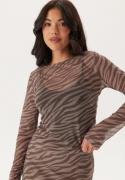 BUBBLEROOM Long Sleeve Mesh Top Brown/Beige M