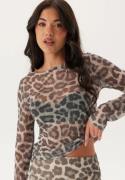 BUBBLEROOM Long Sleeve Mesh Top Grey/Leopard XL