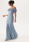 Goddiva Frilly Chiffon Off Shoulder Ma Dusky Blue M (UK12)