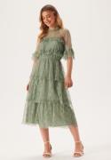 BUBBLEROOM Frill Lace Midi  Dress Dusty green 42