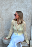 BUBBLEROOM Button Lace Cardigan Yellow XL