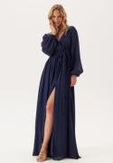 Goddiva Long Sleeve Chiffon Dress Navy S S (UK10)