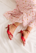 BUBBLEROOM Bow Low heel Strap Sandal Red 41