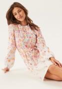 VILA Vielma O-neck L/S SHORT DRESS  Snow White Print:pink Flower 38