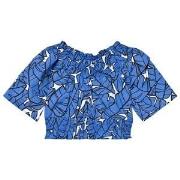 MSGM Blue and White Tropical Print Off The Shoulder Crop Top 4 years