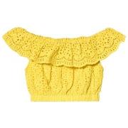 MSGM Yellow Broderie Anglaise Ruffle Crop Top 14 years