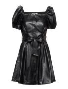 Button Detailed Leather Free Leather Dress Black DESIGNERS, REMIX