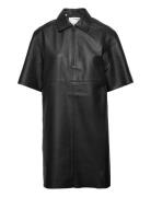 Slfberta 2/4 Short Leather Dress B Black Selected Femme