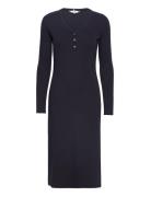 Slim Henley Rib Midi Dress Ls Navy Tommy Hilfiger