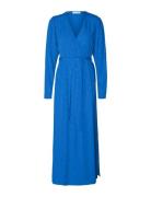 Slfludwika Ls Ankle Satin Dress B Blue Selected Femme