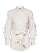Ruffle-Trim Belted Linen Shirt Cream Lauren Ralph Lauren