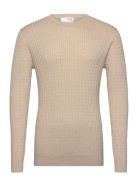 Slhberg Cable Crew Neck Noos Beige Selected Homme