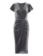 Velvet Flutter-Sleeve Cocktail Dress Grey Lauren Ralph Lauren