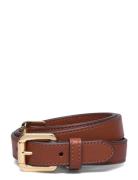 Leather Double-Buckle Skinny Belt Brown Lauren Ralph Lauren