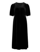 Stretch Velvet Puff-Sleeve Midi Dress Black Lauren Women