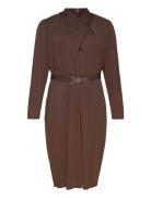 Belted Mockneck Jersey Dress Brown Lauren Women
