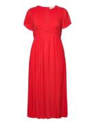 Pleated Vneck Midi Drs Red Michael Kors